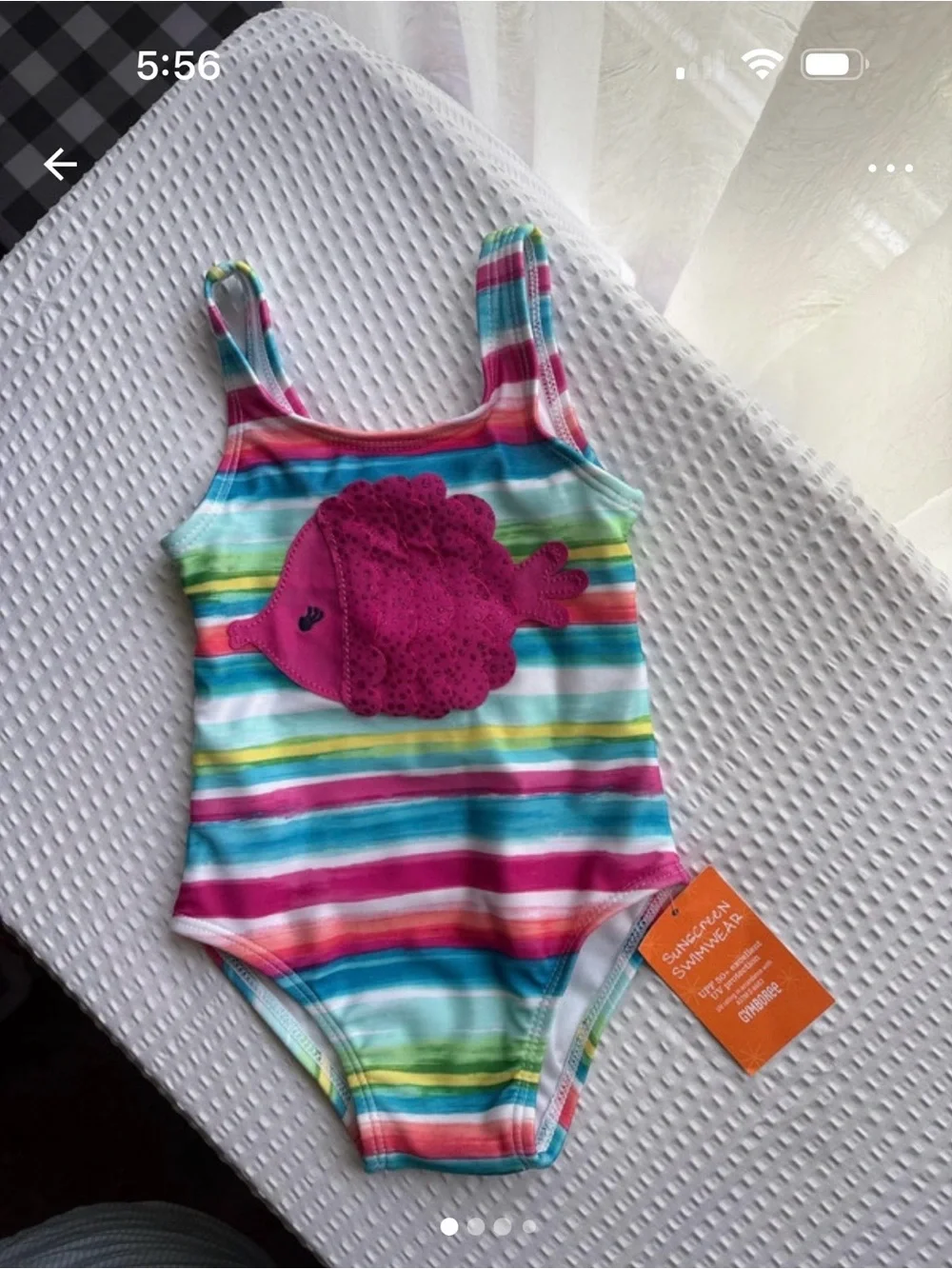 Gymboree Girls' Multicolor Striped One-Piece Swimsuit with Pink Fish